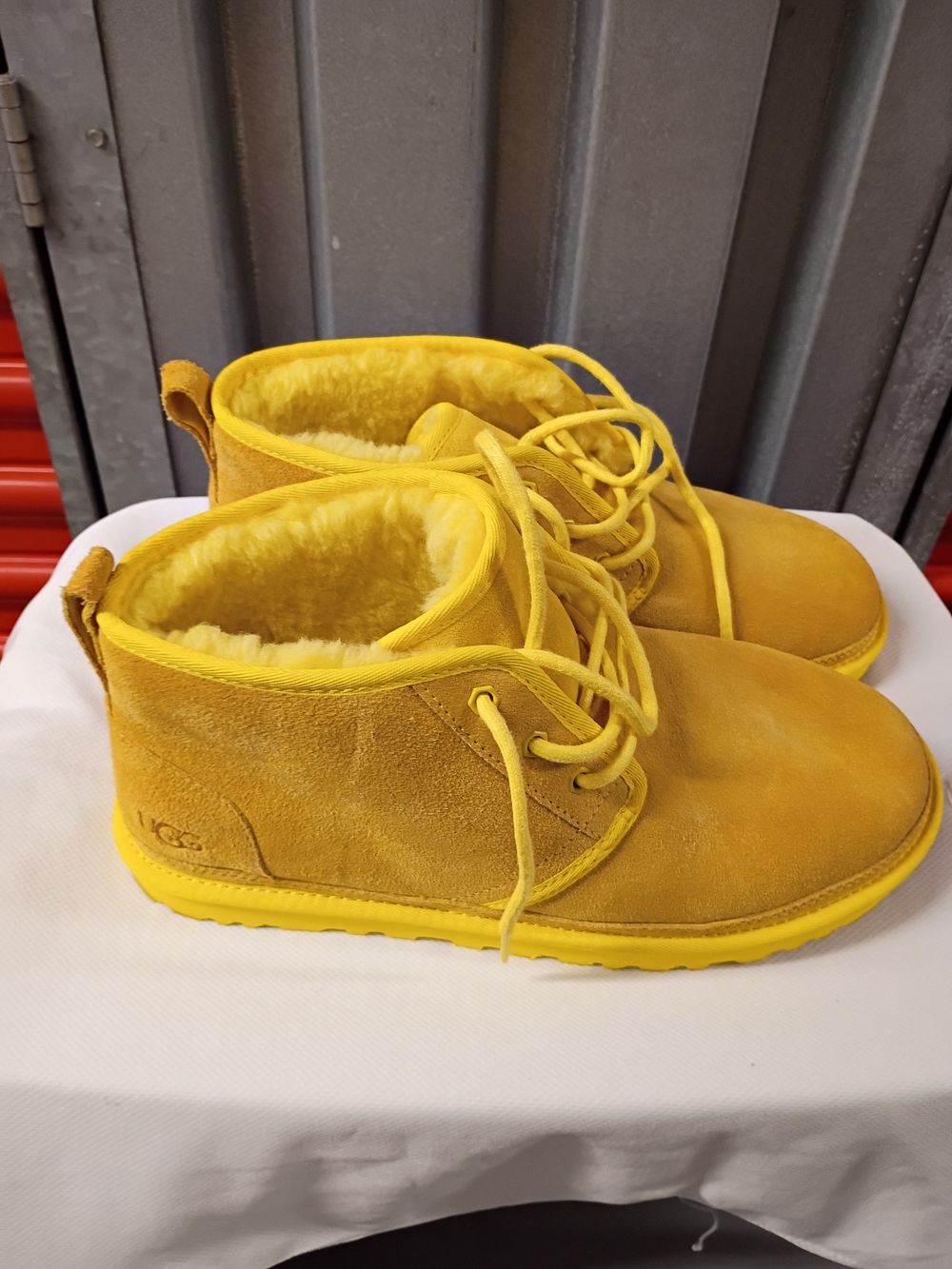 Men UGG Yellow Suede Lace-Up Shearling Boots